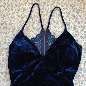 Navy crushed velvet midi dress